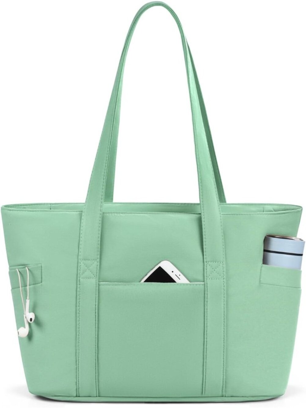 Women Green Lightweight Nylon Tote Zipper Laptop Work Nurse Bag